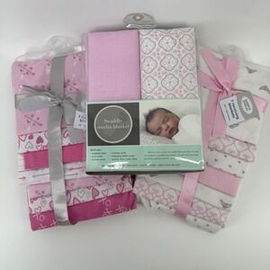3 packs of Receiving Blankets Swaddle Cotton Soft Princess Crowns‎ Hearts Arrows